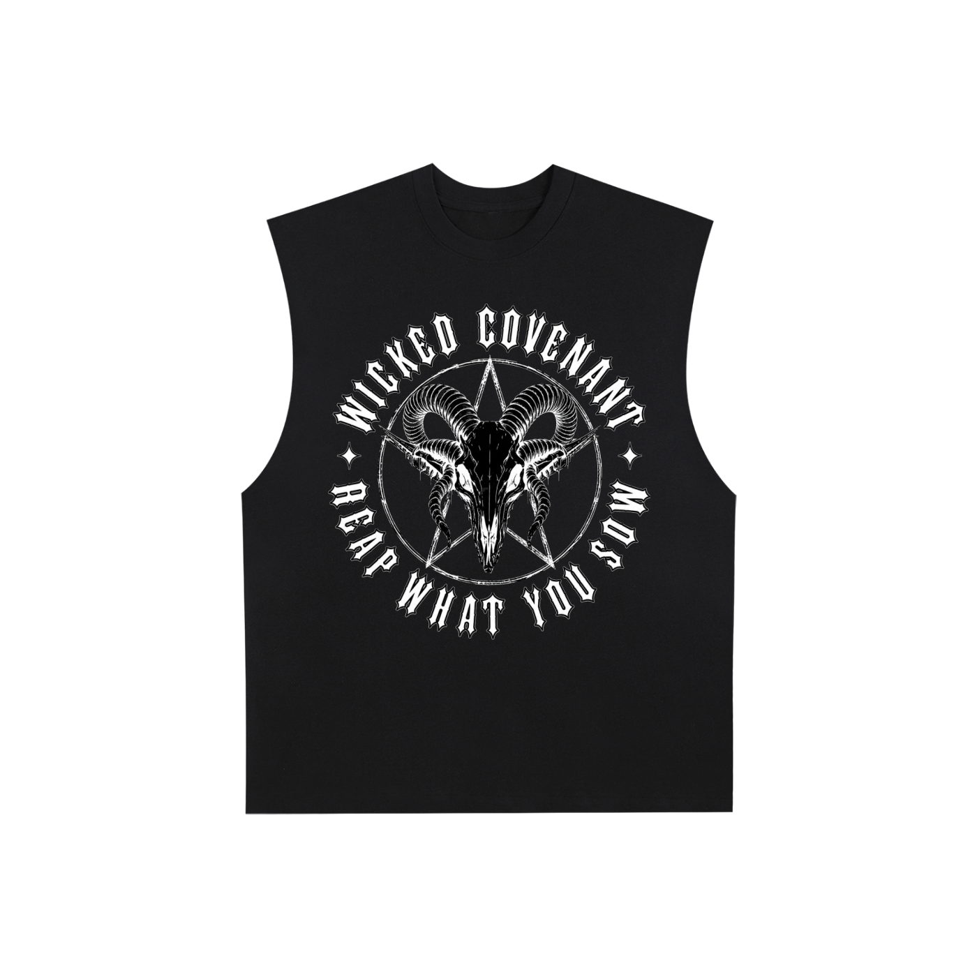 Wicked Covenant Reap What You Sow - Black Raw Edge Tank Top