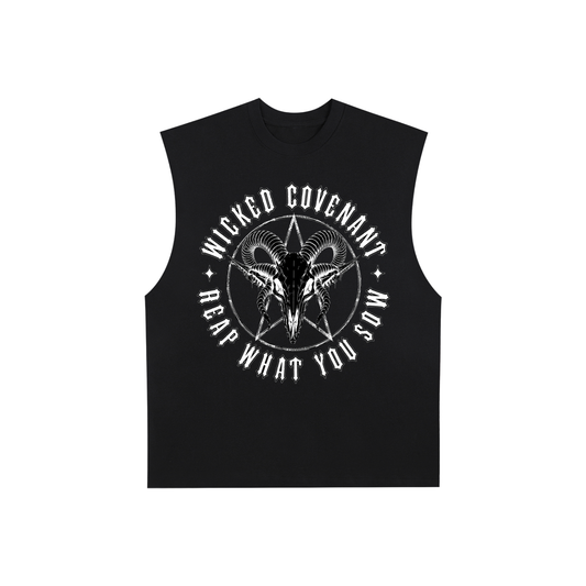 Wicked Covenant Reap What You Sow - Black Raw Edge Tank Top