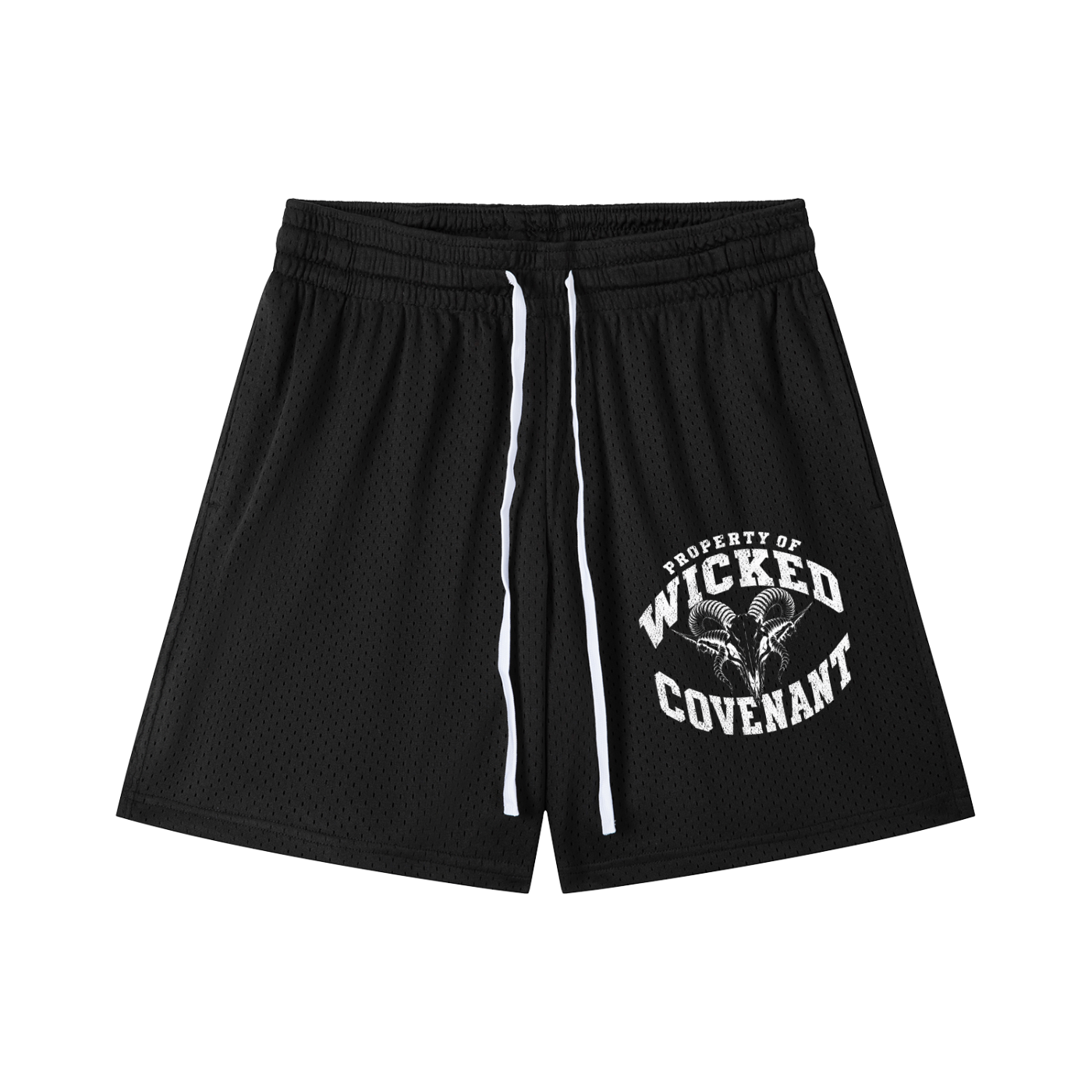 Property Of Wicked Covenant Black Mesh Drawstring Shorts