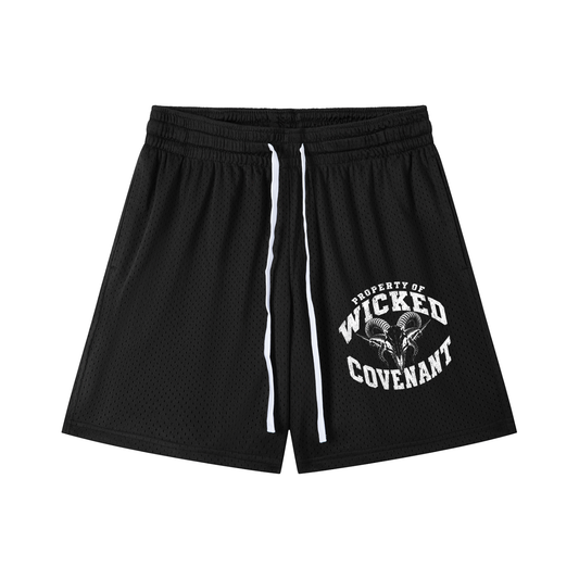 Property Of Wicked Covenant Black Mesh Drawstring Shorts