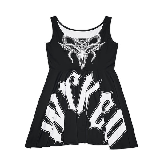 Goat Skull Pentagram - Black Skater Dress