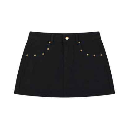 Ram Carcass - Studded Black Denim Mini Skirt