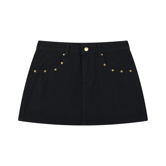 Ram Carcass - Studded Black Denim Mini Skirt