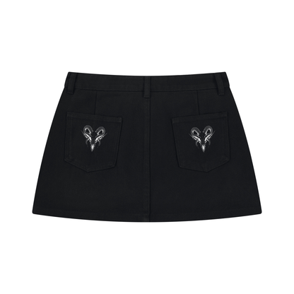 Ram Carcass - Studded Black Denim Mini Skirt